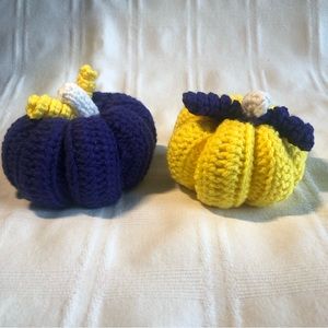 Hand Made Crochet Pumpkins Yellow & Purple Show your School or Team Pride